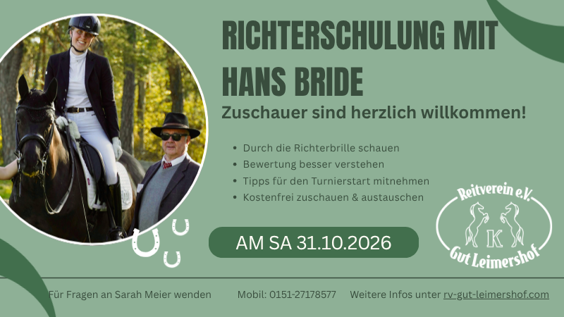 Richterschulung mit Hans Bride – Zuschauer herzlich willkommen! Am&nbsp;31.10.26